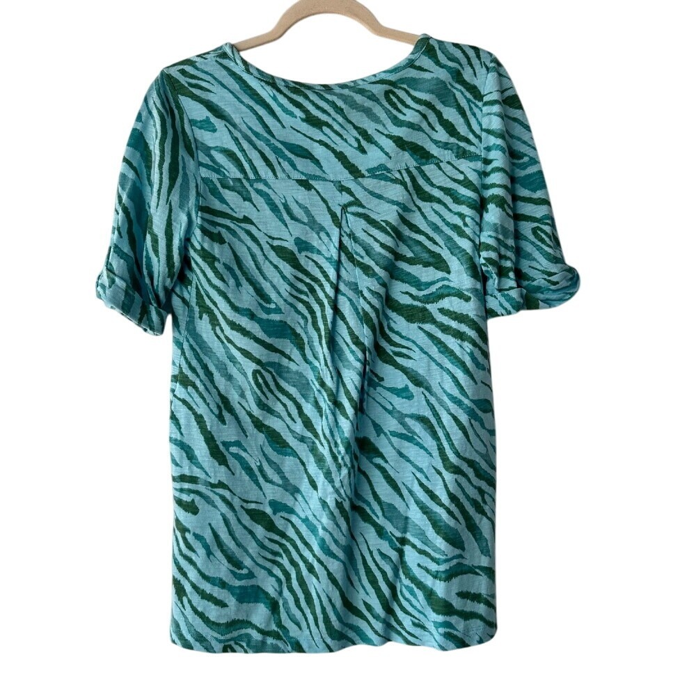 Chicos Zebra Print Henley Top Teal Green Cotton Modal Size 0 XS S - Picture 5 of 8